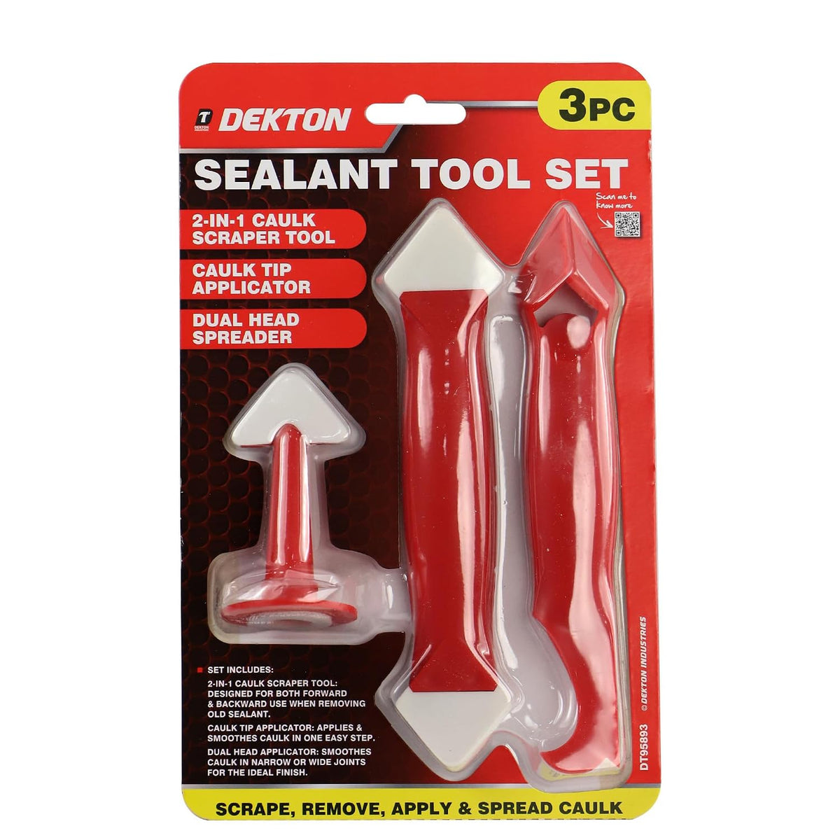 Dekton Sealant Tool Set Red Pack of 3 DT95893 | 2-in-1 Caulk Scraper Tool | Caulk Tip Applicator | Dual Head Spreader