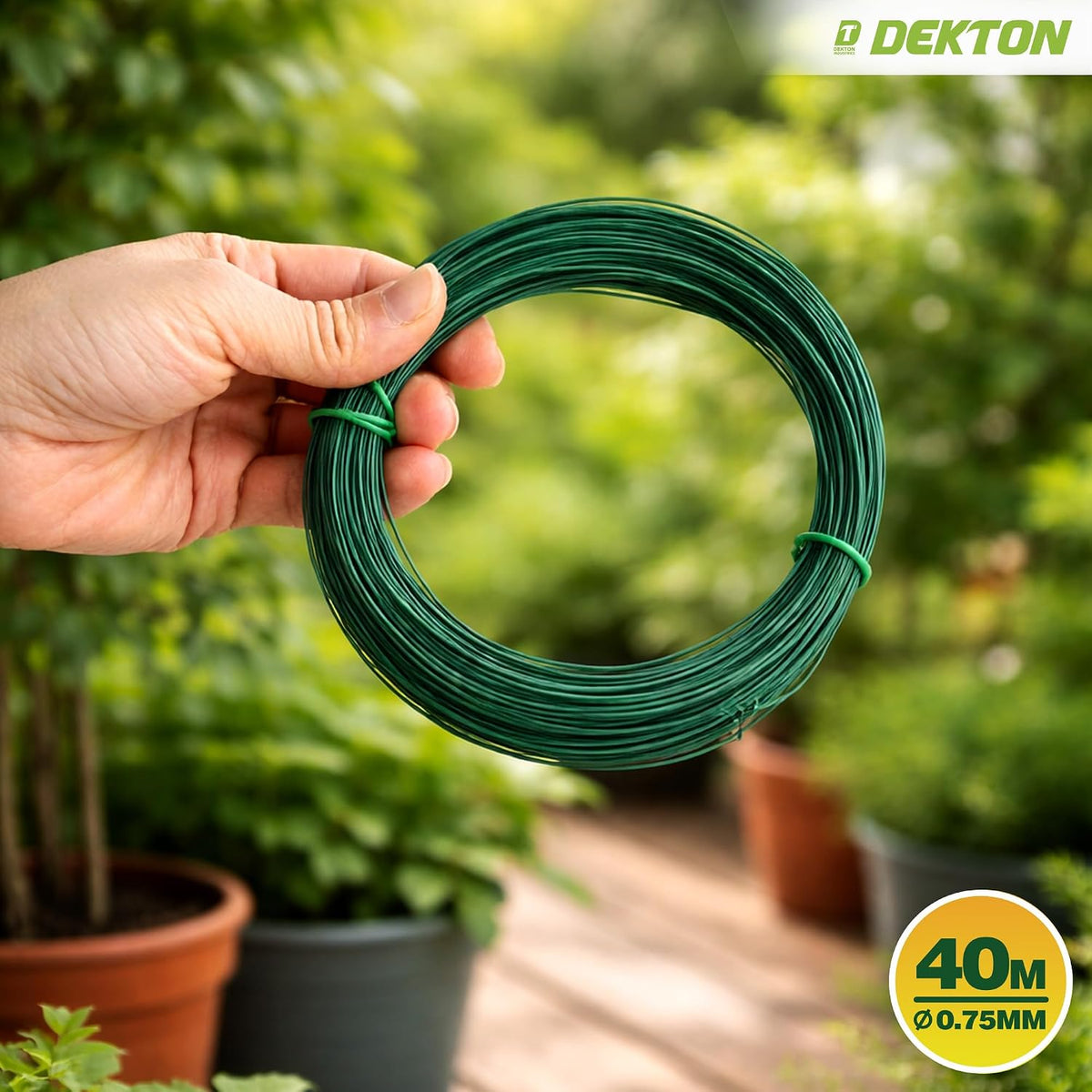 Dekton Coated Galvanised Wire Green 40Mtr x 0.75mm DTG2055 | Ideal for Tying-Fixing and Fencing | Rust and Corrosion Proof | Extra Resistance to Tension and Pressure | Easy to Cut to Any Length | Weatherproof and Reusable