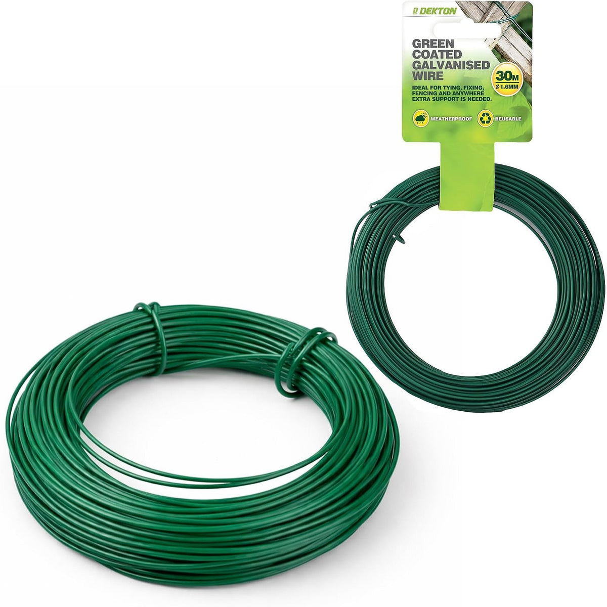 Dekton Coated Galvanised Wire Green 30Mtr x 1.6mm DTG2060 | Ideal for Tying-Fixing and Fencing | Rust and Corrosion Proof | Extra Resistance to Tension and Pressure | Easy to Cut to Any Length | Weatherproof and Reusable