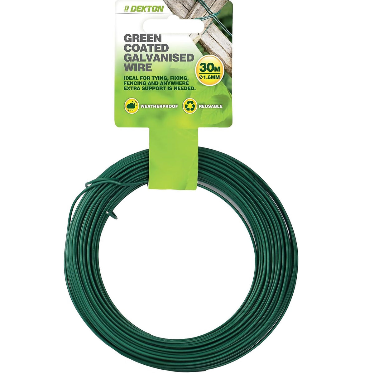 Dekton Coated Galvanised Wire Green 30Mtr x 1.6mm DTG2060 | Ideal for Tying-Fixing and Fencing | Rust and Corrosion Proof | Extra Resistance to Tension and Pressure | Easy to Cut to Any Length | Weatherproof and Reusable