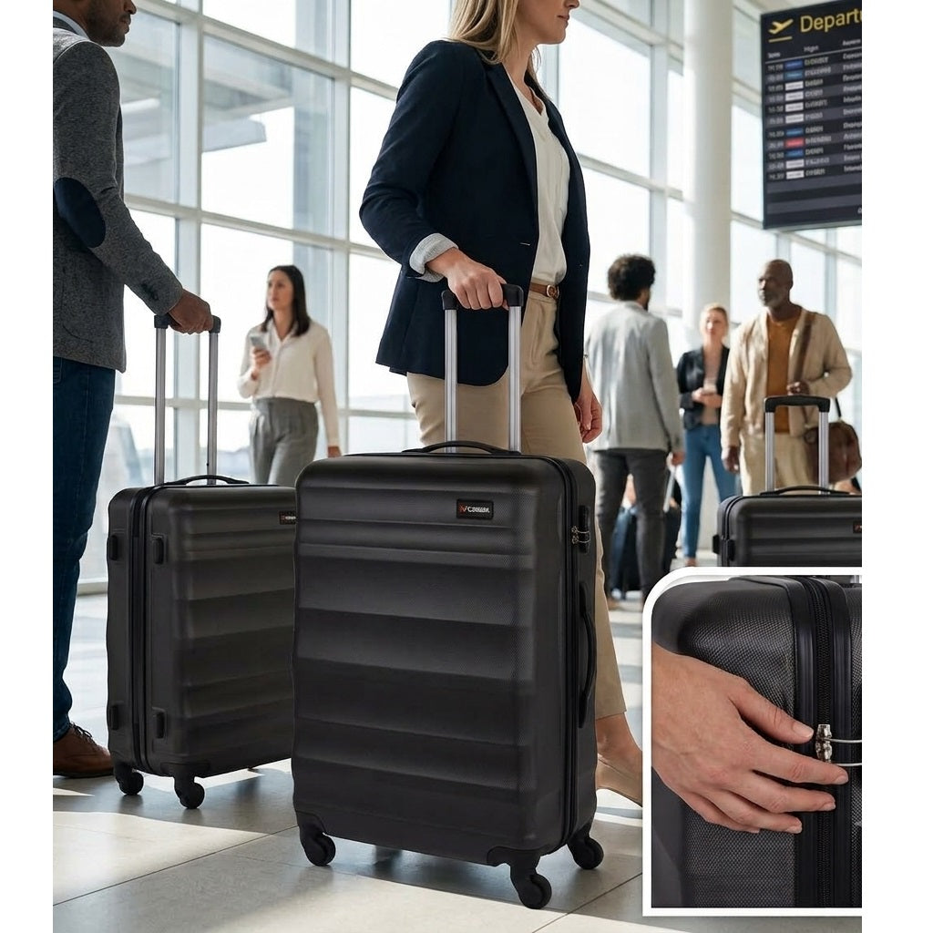 Proworld Ultra Light Trolley Suitcase Set Anthracite Assorted Sizes 50cm-60cm-70cm Pack of 3 FB5000150 | Hard Shell Luggage Set with Combination Lock | 4-Wheel 360-Degree Spinner Wheels Luggage for Short and Long Trips | Telescopic Handle and Dual-Zip