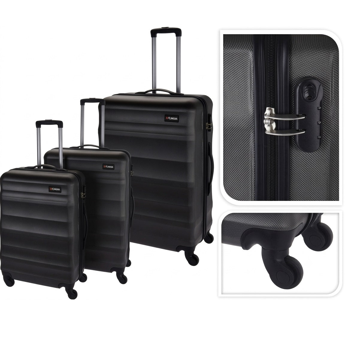 Proworld Ultra Light Trolley Suitcase Set Anthracite Assorted Sizes 50cm-60cm-70cm Pack of 3 FB5000150 | Hard Shell Luggage Set with Combination Lock | 4-Wheel 360-Degree Spinner Wheels Luggage for Short and Long Trips | Telescopic Handle and Dual-Zip