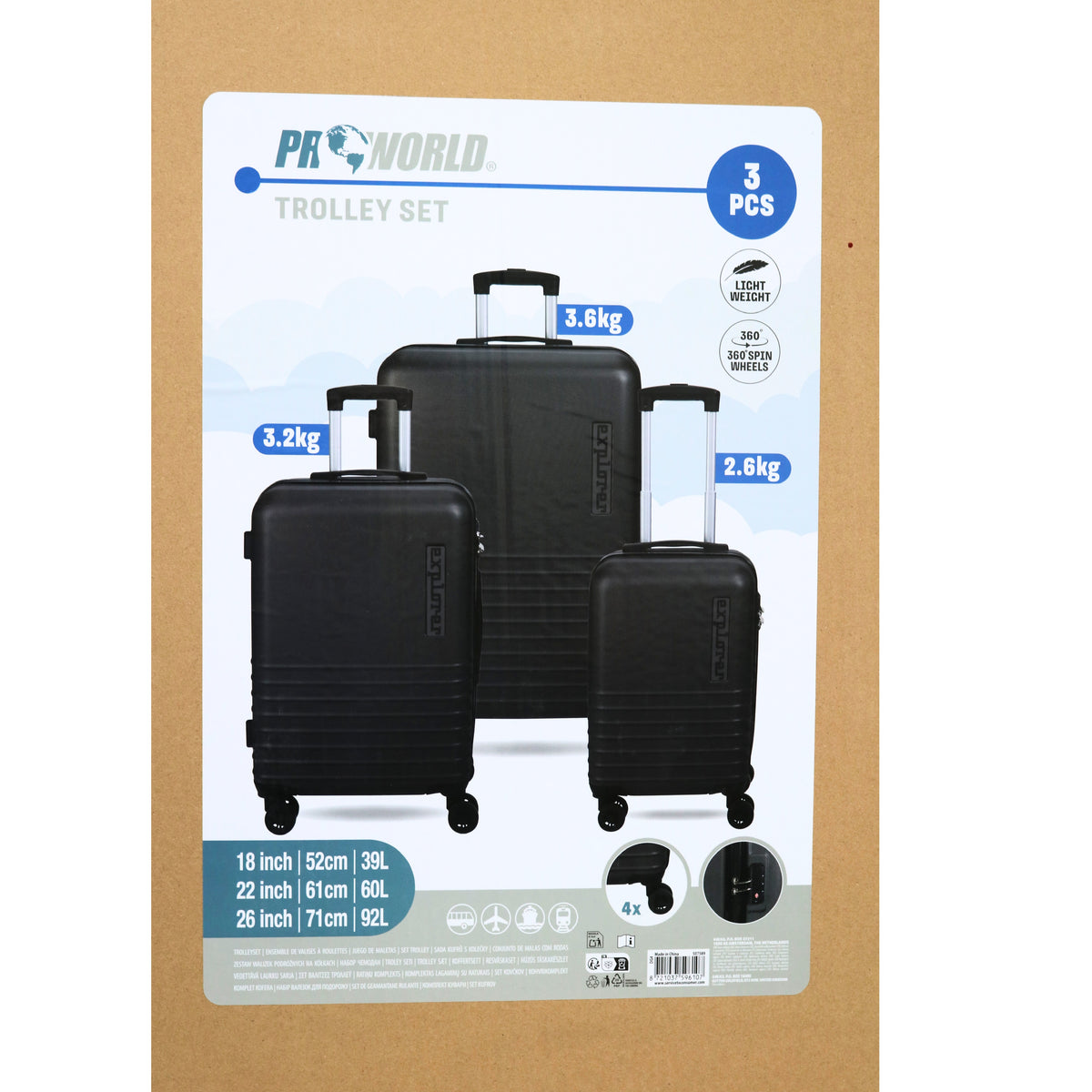 Proworld Explorer Trolley Suitcase Set Dark Grey Assorted Sizes 52cm-61cm-71cm Pack of 3 DG4700100 | Lightweight Hard Shell Luggage Set with Combination Lock | 360 Degree Spin Wheels for Travel-Holiday-Trips | Telescopic Handle and 39Ltr-60Ltr-92Ltr