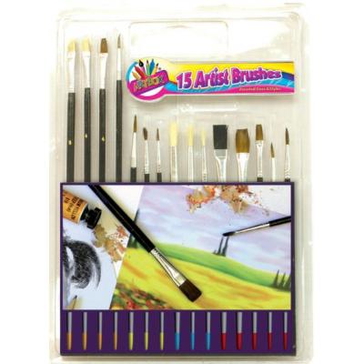 Tallon Art Box Assorted Artist Paint Brushes Black 15Pk 521048