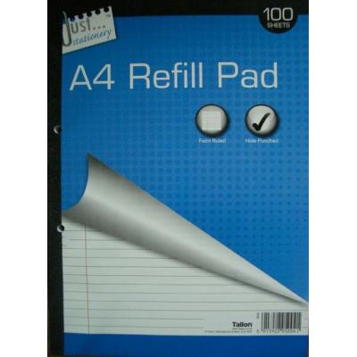 Tallon Just Stationery Wide Ruled Lined Refill Pad White A4 Set of 100 Sheets 5004