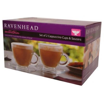 Ravenhead Entertain Cappuccino Cups And Oval Saucers Set Clear 2Pk 0041.349