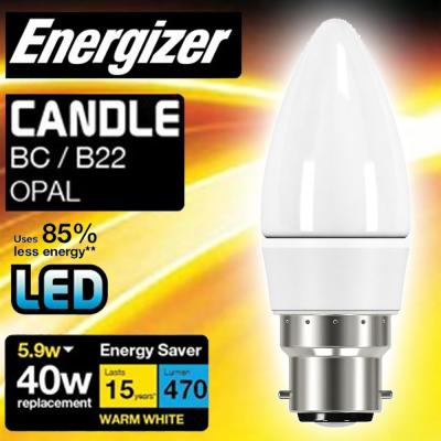 Energizer Non-Dimmable B22 Opal LED Candle Bulb White 5.9W 38mm x 109mm S8850