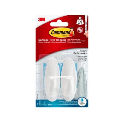 Command Self Adhesive Damage Free Water-Resistant Bath Designer Hanging Hooks and Strips With Hold Capacity 3lb 1.3Kg White Medium Pack of 6-Pcs 17081B