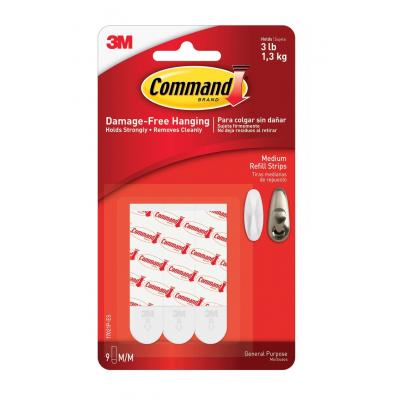 Command White Medium Self Adhesive Damage-Free Water-Resistant Dishwasher Safe Mounting Refill Strips Holds 3lb / 1.3Kg 17021P-ES