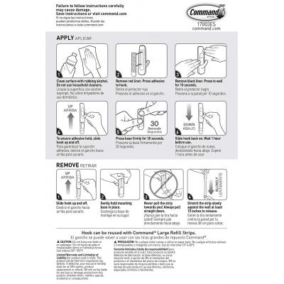 Command Self Adhesive Hanging Utility Hook and Strips Hold Capacity Up to 5lb 2.2Kg White Large Pack of 1 17003ES