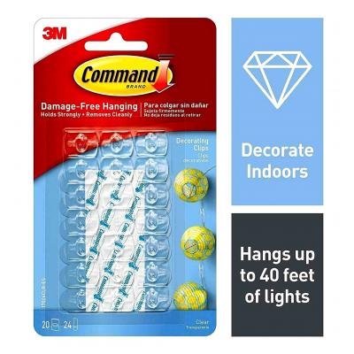 3M Command Decorating Clips with Strips Clear 17026CLR-ES | 20 Clips and 24 Mini Strips |Damage Free Hanging | Holds Strongly | Removes Cleanly