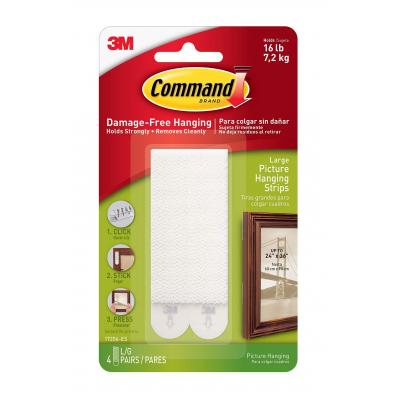 Command Self Adhesive Damage-Free Picture Hanging Removable Strips With Hold Capacity Up To 16 lb 7.2Kg White Large 60cm x 90cm Set of 4-Pcs 17206-ES