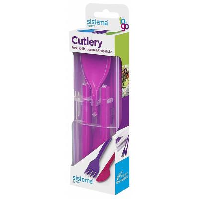 Sistema Assorted BPA Free Non-Toxic Plastic Fold Away Cutlery Set 6.1cm x 2.2cm x 1cm 4Pk 1917