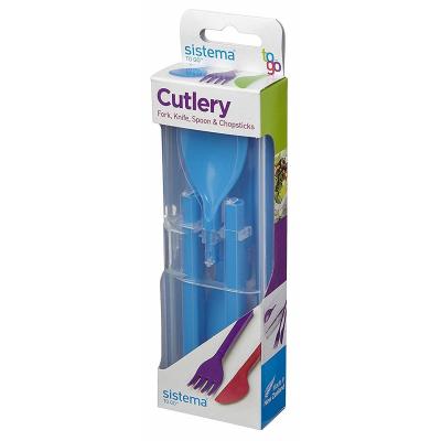 Sistema Assorted BPA Free Non-Toxic Plastic Fold Away Cutlery Set 6.1cm x 2.2cm x 1cm 4Pk 1917