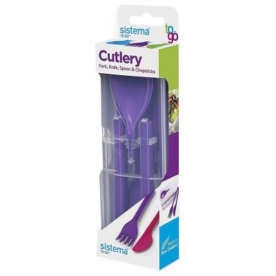 Sistema Assorted BPA Free Non-Toxic Plastic Fold Away Cutlery Set 6.1cm x 2.2cm x 1cm 4Pk 1917