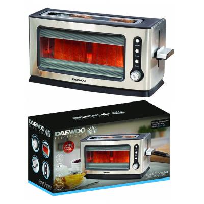 Daewoo Electricals 2 Slice Transparent Glass Kitchen Toaster with Removable Tray Silver 20cm x 40cm x 16cm 900W SDA1060