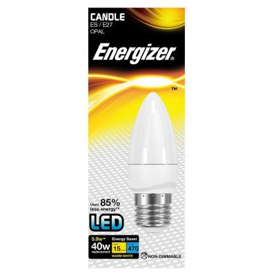 Energizer ES E27 Energy Class A Plus Opal Non-Dimmable Candle LED Light Bulb Warm White 5.9W 75g 15cm x 5cm x 5cm 1Pk S8880