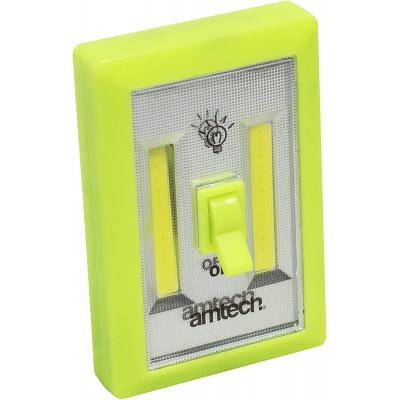 Amtech 6W COB LED Luminous Switch Light Green S8138 | Super Bright 200 Lumen Output | Easy Fixing by Magnet Screw or Hook and Loop | Ideal for Cupboards Lofts-Understairs-Sheds etc
