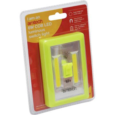 Amtech 6W COB LED Luminous Switch Light Green S8138 | Super Bright 200 Lumen Output | Easy Fixing by Magnet Screw or Hook and Loop | Ideal for Cupboards Lofts-Understairs-Sheds etc
