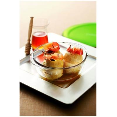 Pyrex Cook and Store Transparent 4 In 1 Glass Round Dish and Green Plastic Lid Clear 1.1Ltr 20 x 18cm 207P000