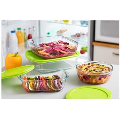 Pyrex Cook and Store Transparent Glass Rectangular Dish with Green Plastic Lid 1.1Ltr 23 x 15cm 215P000