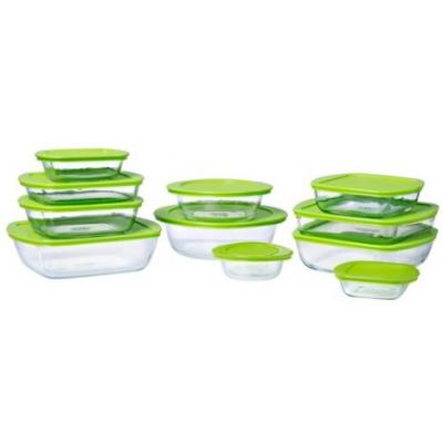 Pyrex Cook and Store Transparent Glass Rectangular Dish with Green Plastic Lid 1.1Ltr 23 x 15cm 215P000