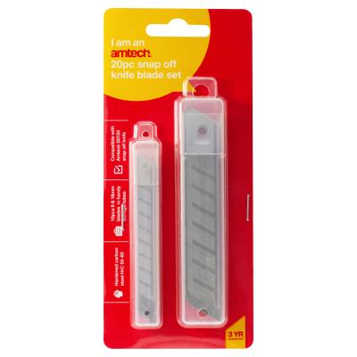 Amtech Snap Off Knife Blade Set Silver Pack of 20 S0155