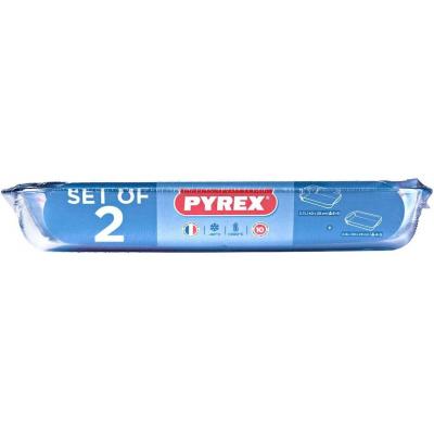 Pyrex Rectangular Borosilicate Glass Dish Baking Roasting Bake Clear 35cm x 23cm and 40cm x 27cm Set of 2