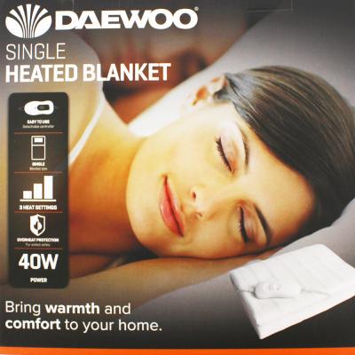 Daewoo Single Size Heated Blanket 40W 122cm x 61cm HEA1484