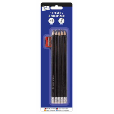 Tallon Just Stationery Eraser Tip HB Lead Pencils With Sharpener Black 10Pk 634648