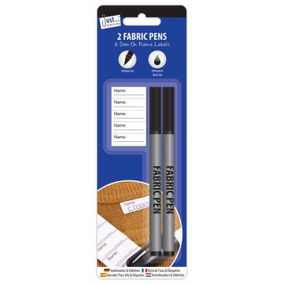 Tallon Just Stationery Fabric Pens With Iron On Labels Black 2Pk 5639