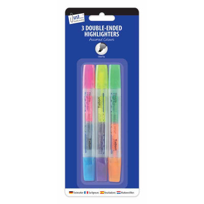 Tallon Just Stationery Double Ended Highlighters Multicolor 3Pk 406848