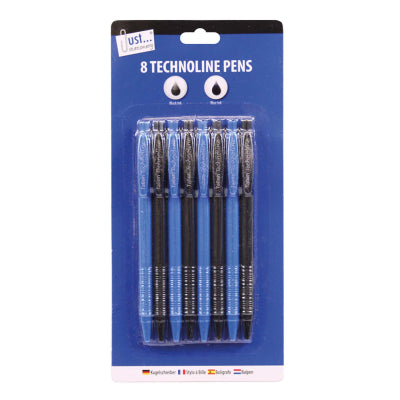 Tallon Just Stationery Technoline Pens Sky Blue and Black Set of 8-Pcs 1024