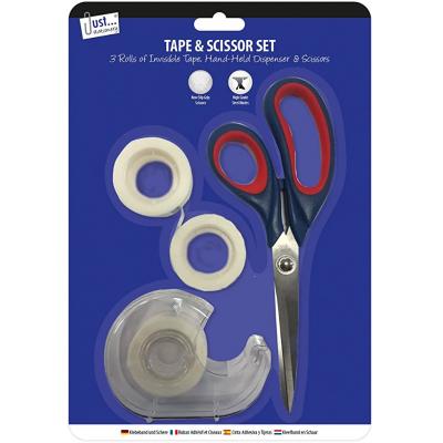 Tallon Just Stationery 4-Piece Tape And Scissor Set Black And White 6168
