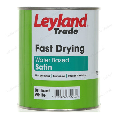 Leyland Trade Fast Drying Water Based Satin Paint Brilliant White 750ml 1160801 | Non Yellowing | Low Odour | Interior and Exterior