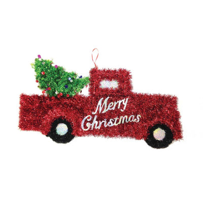 Tallon Tinsel Truck with Tree Hanging Wall Large Red And Green