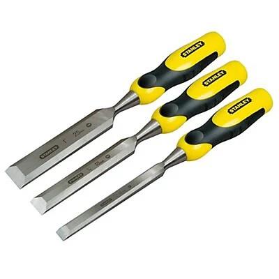 Stanley Dynagrip Carbon Steel Wood Chisel Set With Plastic Tool Case And Striking Cap Handle Black And Yellow 12 x 18 x 25mm Pack of 3-Pieces STHT5 16359