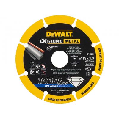 Dewalt Extreme Diamond Edge Solid Steel Body Metal Cutting Blade Black And Yellow 115 x 1.3 x 22.23mm DT40251 QZ