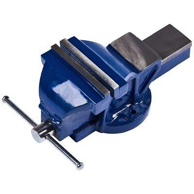 Amtech Fixed Bench Vice Blue and Metallic Silver 4-Inch D4250 | Strong Cast Iron Construction with Steel Jaws | Integrated Anvil