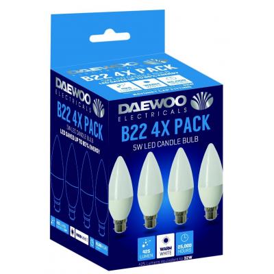 Daewoo Electricals B22 425 Lumen Led Candle Bulb Warm White 5W Pack of 4-Pieces BLB1309