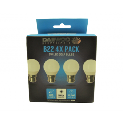 Daewoo Electricals B22 425 Lumen Led Golf Bulbs Warm White 5W Pack of 4-Pieces BLB1313