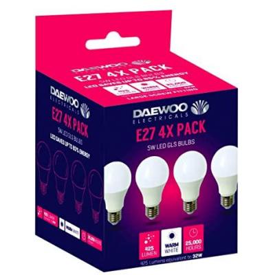 Daewoo Electricals E27 425 Lumen Led Gls Bulbs Warm White 5W Pack of 4-Pieces BLB1303