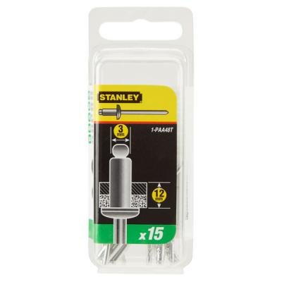 Stanley Heavy Duty Long Aluminum Rivets Set Metallic Silver 3 x 12mm Pack of 15-Pieces 1 PAA48T