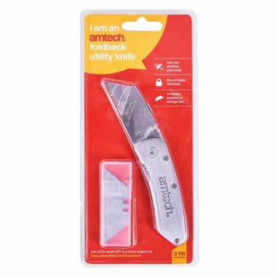Amtech Stainless Steel Foldback Utility Knife Silver S0280