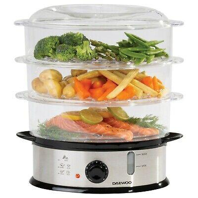 Daewoo 3 Tier Food Steamer With Rice Bowl Clear 9Ltr 1200W SDA1338