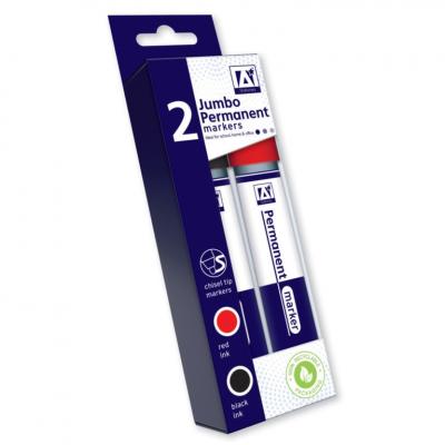 A Star Stationery Design Group Jumbo Chisel Tip Permanent Markers Red and Black Set of 2-Pcs JPMM