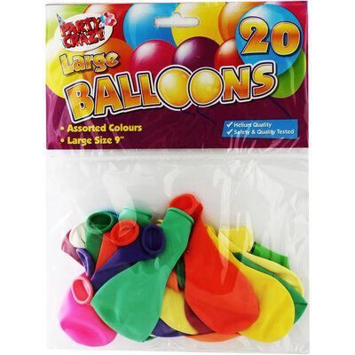 Tallon Party Crazy Large Balloons Set Multicoloured 9-Inch 20Pk 2000334