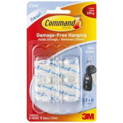 3M Command Mini Hooks with Strips Clear 17006CLRUKN | 6 Hooks and 8 Small Strips | Damage Free Hanging | Holds Strongly | Removes Cleanly
