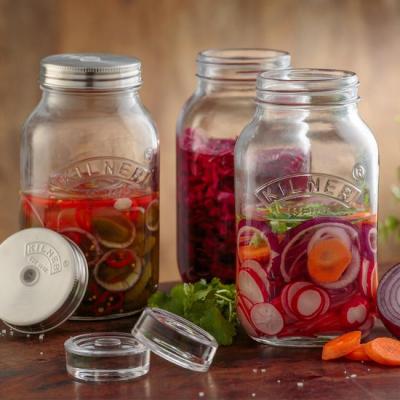 Kilner Glass Fermentation Jars With Stainless Steel Lids and Silicone Air Lock Valve Clear 1Ltr Set of 2-Pcs 0025 010