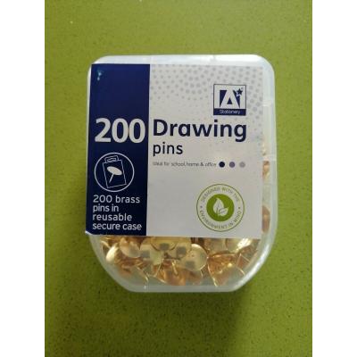 Design Group Brass Plated Drawing Pins With Reusable Secure Case 200-Piece DPNN 5